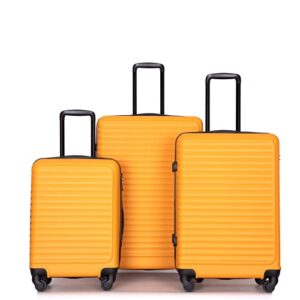 Tripcomp Luggage Sets Wear-Resistance Hardside Lightweight Suitcase Double Spinner Wheels, TSA Lock,Two Hooks, Scratch-resistant Carry-on,3 Piece Set(20inch 24inch 28inch) (Orange-085)