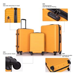 Tripcomp Luggage Sets Wear-Resistance Hardside Lightweight Suitcase Double Spinner Wheels, TSA Lock,Two Hooks, Scratch-resistant Carry-on,3 Piece Set(20inch 24inch 28inch) (Orange-085)