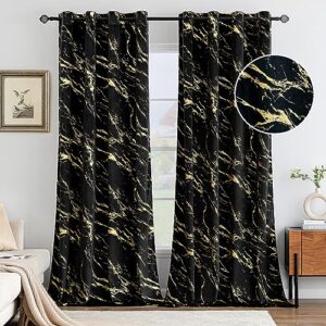 miulee black and gold velvet curtains 84 inches long glitter metallic marble pattern foil print bedroom living room curtains blackout room darkening thermal insulated grommet window drapes 2 panels