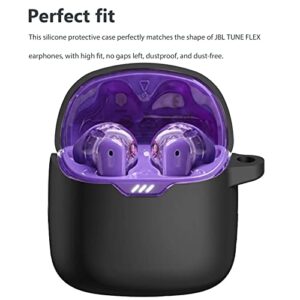 Miimall Case Compatible with JBL Tune Flex Case Cover, [Anti-Lost Keychain] [Scratch Resistance] Dust-Proof Protective Silicone Case for JBL Tune Flex with Carabiner Case Cover(Black)