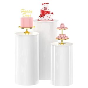 wokceer 3pcs round cylinder pedestal stands for party, large cylinder tables for parties pedestal display plinth pillars dessert table for wedding party art decor 15.7*35.4"(l),14.2*29.5"(m),13*23.6"(s)