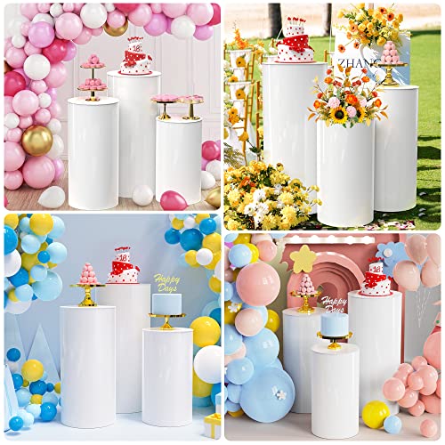 Wokceer 3Pcs Round Cylinder Pedestal Stands for Party, Large Cylinder Tables for Parties Pedestal Display Plinth Pillars Dessert Table for Wedding Party Art Decor 15.7*35.4"(L),14.2*29.5"(M),13*23.6"(S)