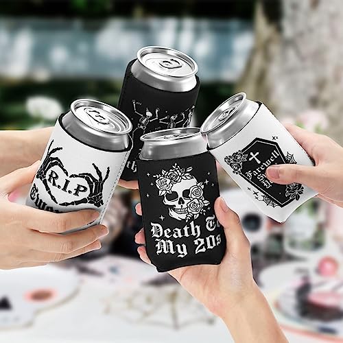 CiyvoLyeen Gothic 30th Birthday Can Sleeve Death to My 20s Party Decor Skull Design Cooler RIP Cheer Youth Bachelorette Supplies Happy Halloween Women Wife Sweet Gifts Beer Soda Black White 12PCS