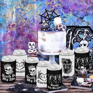 CiyvoLyeen Gothic 30th Birthday Can Sleeve Death to My 20s Party Decor Skull Design Cooler RIP Cheer Youth Bachelorette Supplies Happy Halloween Women Wife Sweet Gifts Beer Soda Black White 12PCS