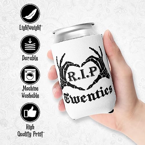 CiyvoLyeen Gothic 30th Birthday Can Sleeve Death to My 20s Party Decor Skull Design Cooler RIP Cheer Youth Bachelorette Supplies Happy Halloween Women Wife Sweet Gifts Beer Soda Black White 12PCS