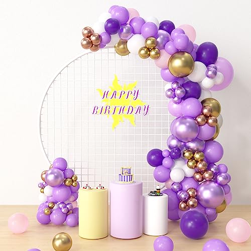 HYOWCHI Purple Princess Birthday Party Supplies - 140 Pcs Princess Balloon Garland Arch Kit, Purple Gold Latex Balloon Arch For Magic Princess Birthday Baby Shower Party Supplies Decorations