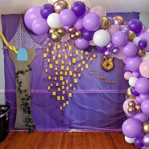 HYOWCHI Purple Princess Birthday Party Supplies - 140 Pcs Princess Balloon Garland Arch Kit, Purple Gold Latex Balloon Arch For Magic Princess Birthday Baby Shower Party Supplies Decorations