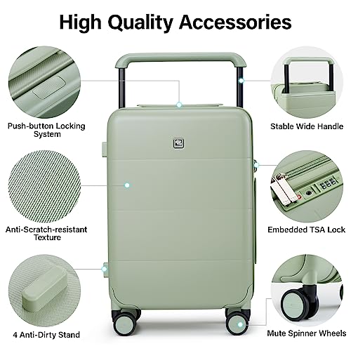 Hanke Carry On Luggage 22x14x9 Airline Approved Spinner Wheels TSA Luggage with Wide Handle Hard Shell Suitcases Lightweight Travel Luggage Women Men(Bamboo Green)