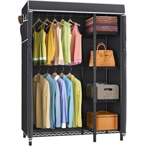 VIPEK V7C Basic Garment Rack with Cover Portable Closets for Hanging Clothes, Heavy Duty Clothes Rack with Shelves Metal Freestanding Closet Wardrobe, Max 620lbs, Black Clothing Rack with Black Cover