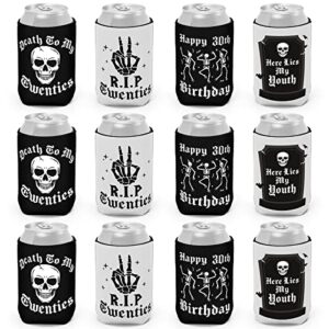 ciyvolyeen gothic 30th birthday can sleeve death to my 20s party decorations skull design cooler rip cheer funny supplies happy halloween men husband father gifts beer soda black white 12 packs