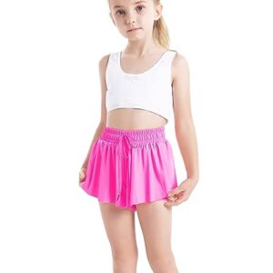 BOOPH Girls Flowy Shorts Athletic Butterfly Shorts Girls with Inner Pockets for Running Tennis Rose Red 13-14Y