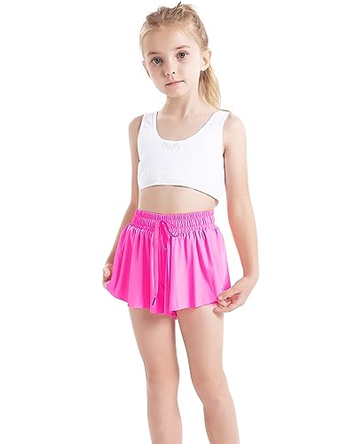 BOOPH Girls Flowy Shorts Athletic Butterfly Shorts Girls with Inner Pockets for Running Tennis Rose Red 13-14Y