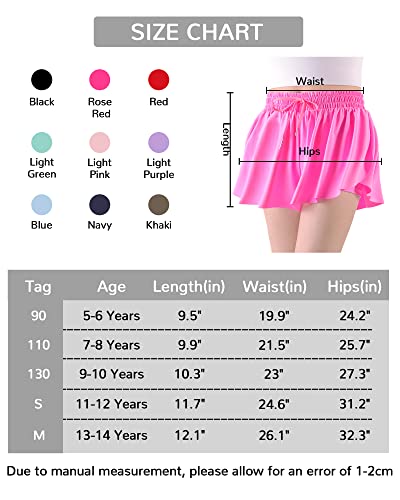 BOOPH Girls Flowy Shorts Athletic Butterfly Shorts Girls with Inner Pockets for Running Tennis Rose Red 13-14Y