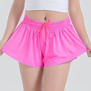 BOOPH Girls Flowy Shorts Athletic Butterfly Shorts Girls with Inner Pockets for Running Tennis Rose Red 13-14Y