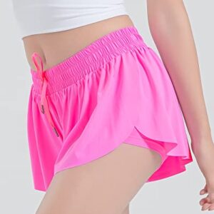 BOOPH Girls Flowy Shorts Athletic Butterfly Shorts Girls with Inner Pockets for Running Tennis Rose Red 13-14Y