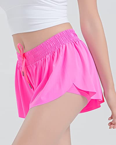 BOOPH Girls Flowy Shorts Athletic Butterfly Shorts Girls with Inner Pockets for Running Tennis Rose Red 13-14Y