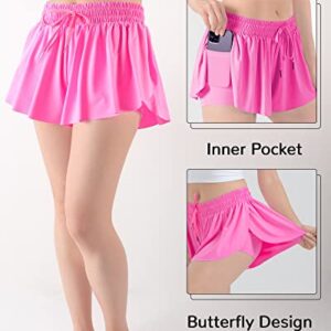 BOOPH Girls Flowy Shorts Athletic Butterfly Shorts Girls with Inner Pockets for Running Tennis Rose Red 13-14Y