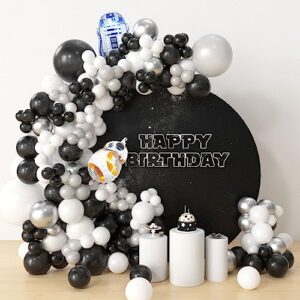 hyowchi star theme wars party decorations - 165 pcs star theme wars balloon garland arch supplies, black silver white latex balloon arch for wars birthday baby shower party decorations