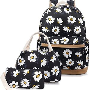 HUHUTU School Bag Set, Daisy Laptop Backpack Lunch Bag Pencil Case