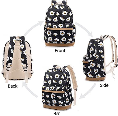 HUHUTU School Bag Set, Daisy Laptop Backpack Lunch Bag Pencil Case