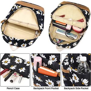 HUHUTU School Bag Set, Daisy Laptop Backpack Lunch Bag Pencil Case