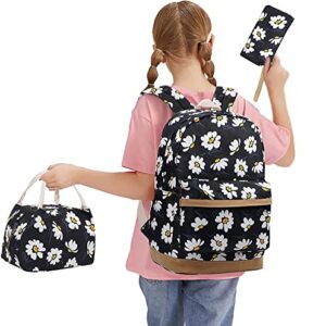 HUHUTU School Bag Set, Daisy Laptop Backpack Lunch Bag Pencil Case