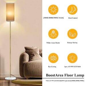 BoostArea Floor Lamp for Living Room with 3 Color Temperatures Bulb, Modern Floor Lamps, Classic Tall Lamp for Office, Standing Lamps for Bedroom, Kids Room, Study(9W LED Bulb, White Linen Shade)