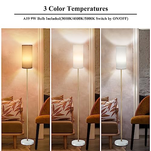 BoostArea Floor Lamp for Living Room with 3 Color Temperatures Bulb, Modern Floor Lamps, Classic Tall Lamp for Office, Standing Lamps for Bedroom, Kids Room, Study(9W LED Bulb, White Linen Shade)