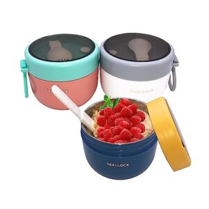 piscepio overnight oat containers with lids and reusable plastic spoons,17oz portable stainless steel yogurt breakfast on the go cups, cups for cereal,milk and fruit salad storage container 3pcs (3)