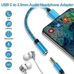 USB C Aux Audio Headphone Adapter for Samsung Galaxy A54 A24 A14 A13 S23 A53 A03s S22 S21 S20 Plus/Ultra A23,Google Pixel 7a 7 6, Type C to 3.5mm Female Earphone Jack Adapter 2 Pack Dongle Cable Cord