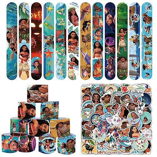 86 PCS Moana Party Favors, Moana Slap Bracelet and Stickers for Kids Moana Themed Birthday Party Baby Shower Decorations