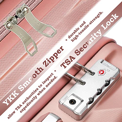 Somago- Hardshell Lightweight ABS Travel Luggage 20’’+24’’+28’’ Sets Suitcase with TSA Lock& 8 silent Swivel Wheels, Diamond Pattern Surface and YKK Zipper With 2 pcs Bags (Rosegold)