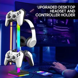 RGB Gaming Controller Stand, Headphone and Controller Holder for Desk, Display Controller Stand for Xbox Series| One/ PS5/ PS4/ Nintendo/Switch Controller, 2 Type-C Charging Ports, Gaming Accessories