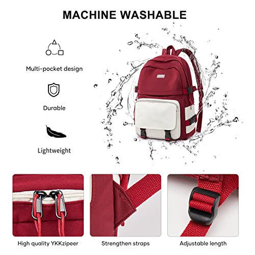 weradar Middle School Backpack For Teen Girls,Cute College Backpack For Women Men,Waterproof Travel Rucksack Casual Daypack,High School Bookbags Boy,Kawaii Students Bag(Red)