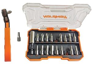 nordwolf 20-piece low profile mini reversible ratchet wrench and bits set, includes square head/phillips/pozidrive/torx security/hex/slotted bits in storage case