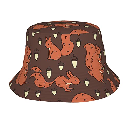 Cute Squirrel Acorns Bucket Hat Fisherman Hat Sun Cap for Men Women Outdoor Travel Beach