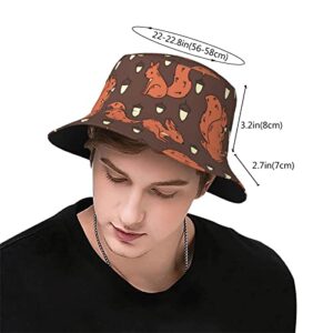 Cute Squirrel Acorns Bucket Hat Fisherman Hat Sun Cap for Men Women Outdoor Travel Beach