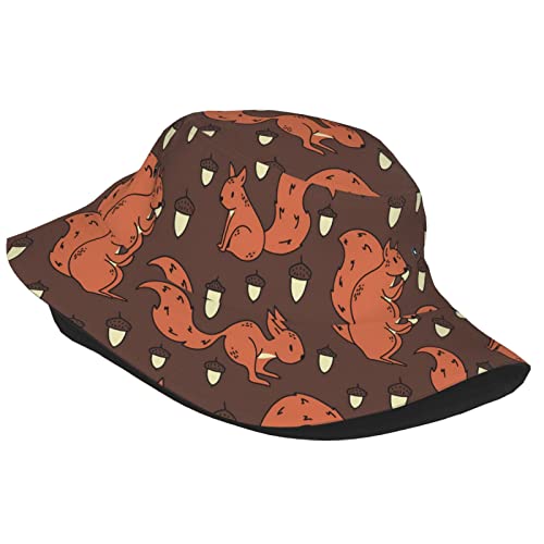 Cute Squirrel Acorns Bucket Hat Fisherman Hat Sun Cap for Men Women Outdoor Travel Beach