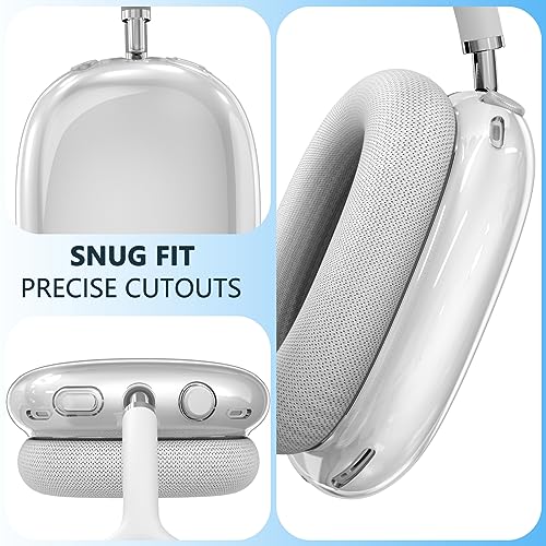 Clear AirPods Max Case and Leather Airpod Max Automatic Sleep Function Protective Headphones Case,Inesore for Apple Airpods Max Case Accessories Anti Scratch dust Prevention(Black Case+Clear Case)