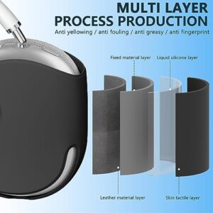 Clear AirPods Max Case and Leather Airpod Max Automatic Sleep Function Protective Headphones Case,Inesore for Apple Airpods Max Case Accessories Anti Scratch dust Prevention(Black Case+Clear Case)