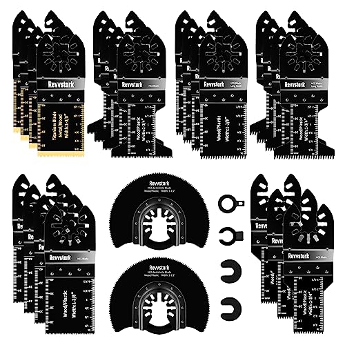 29PCS Oscillating Saw Blades, Reinforced Titanium Oscillating Multitool Blades for Wood, Metal, Plastic Cutting, Quick Release Oscillating Tool Blades Fit Dremel Dewalt Craftsman Ryobi Milwaukee