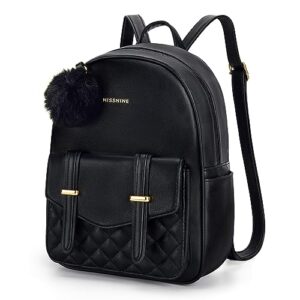 missnine mini backpack for women cute small backpack purse with pompom pu leather bookbag small casual daypacks for ladies