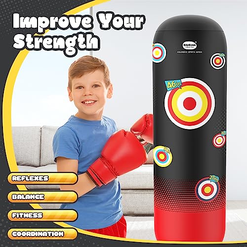 Kilpkonn Punching Bag for Kids, 67" Inflatable Punching Boxing Bag Set with Gloves and Pump - Red