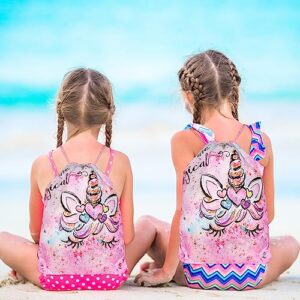 RLGPBON Unicorn Drawstring Backpack for Kids Girls and Boy,Girls Gym Dance Bag,Sports Gym Bag for Girls Kids Waterproof Swimming Beach Sackpack