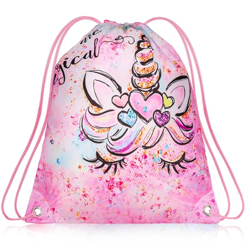 RLGPBON Unicorn Drawstring Backpack for Kids Girls and Boy,Girls Gym Dance Bag,Sports Gym Bag for Girls Kids Waterproof Swimming Beach Sackpack