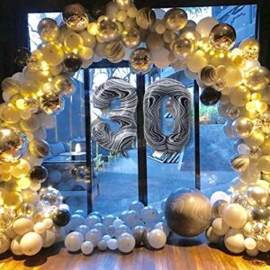 30 Balloon Number, 40 Inch Black Marble Foil Balloons Giant Jumbo Helium Number 30 Balloons for 30th Birthday Decorations Anniversary Events Boys Girls Party Decorations(Black Marble Agate)