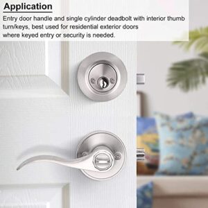 DECORITEN Entry Door Levers with Double Cylinder Deadbolt, All Keyed Alike Satin Nickel Handlesets, Front/Exterior Door Locksets, 6 Set