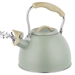 tea kettle, 2.7 quart / 3 l tea kettle for stovetop, food grade stainless steel teapot, whistling tea kettle with wood pattern handle, whistling teapot suitable for all heat sources