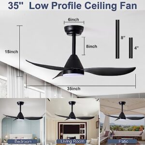 SUKACI Outdoor Ceiling Fan with Light: 35 inch Ceiling Fans with LED Lights and Remote Control - Modern Flush Mount for Living Room Bedroom Kitchen Indoor Home