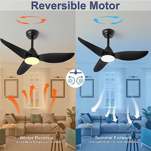 SUKACI Outdoor Ceiling Fan with Light: 35 inch Ceiling Fans with LED Lights and Remote Control - Modern Flush Mount for Living Room Bedroom Kitchen Indoor Home